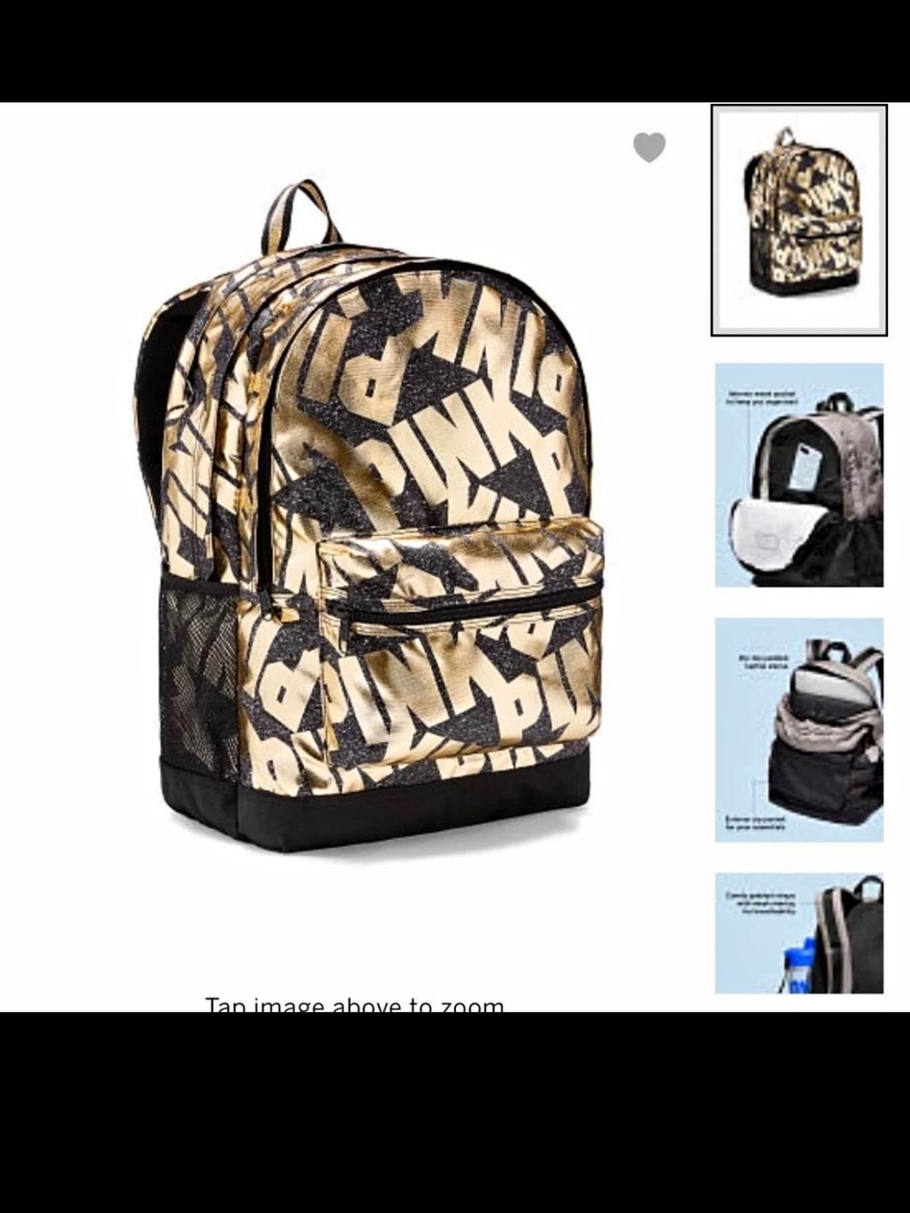 PINK Victoria's Secret Metallic Gold and Black Logo Backpack